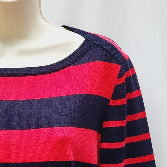 Tommy Hilfiger Cotton Striped Red Blue Pullover Sweater with Logo Women's Size L - Picture 3 of 10
